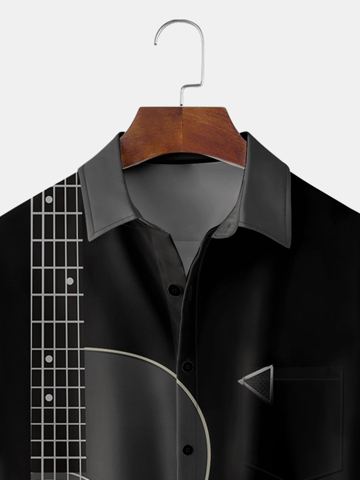Men's Retro Music Guitar Casual Lapel Short Sleeve Shirt