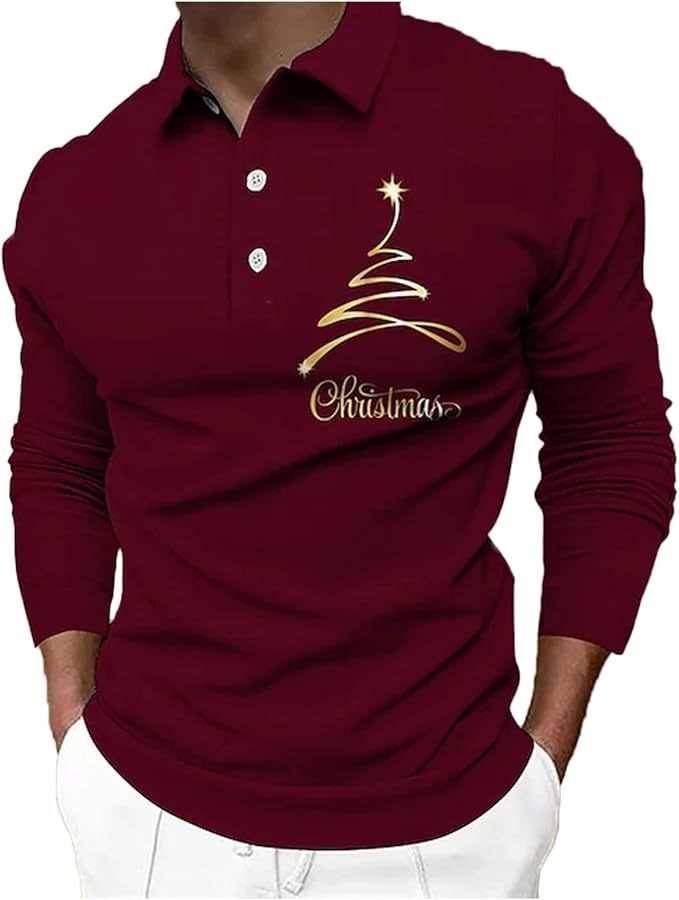 Men's Casual Long Sleeve Button-Down Polo Shirt