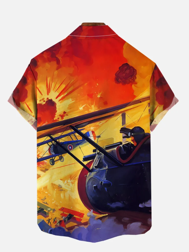 Retro Fighter Execution Bombing Graphic Short Sleeve Shirt