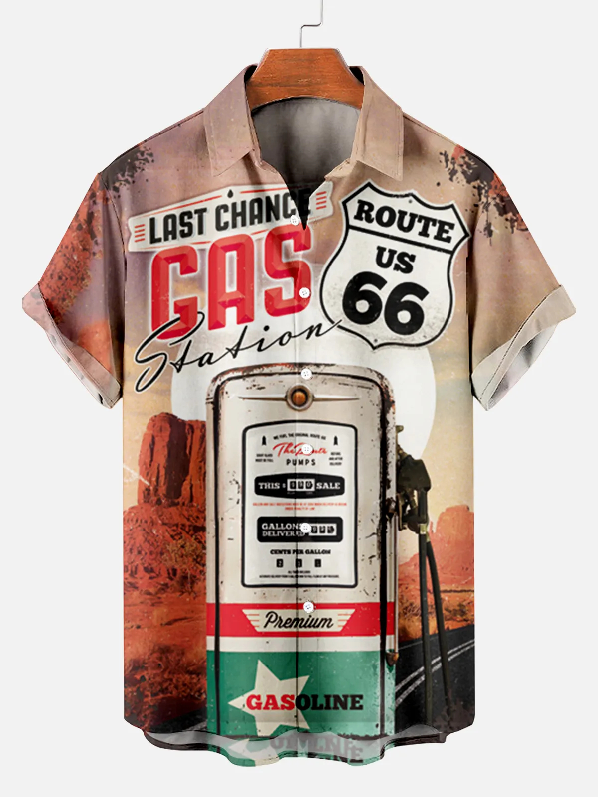 Men's Retro Road Print Short Sleeve Shirt