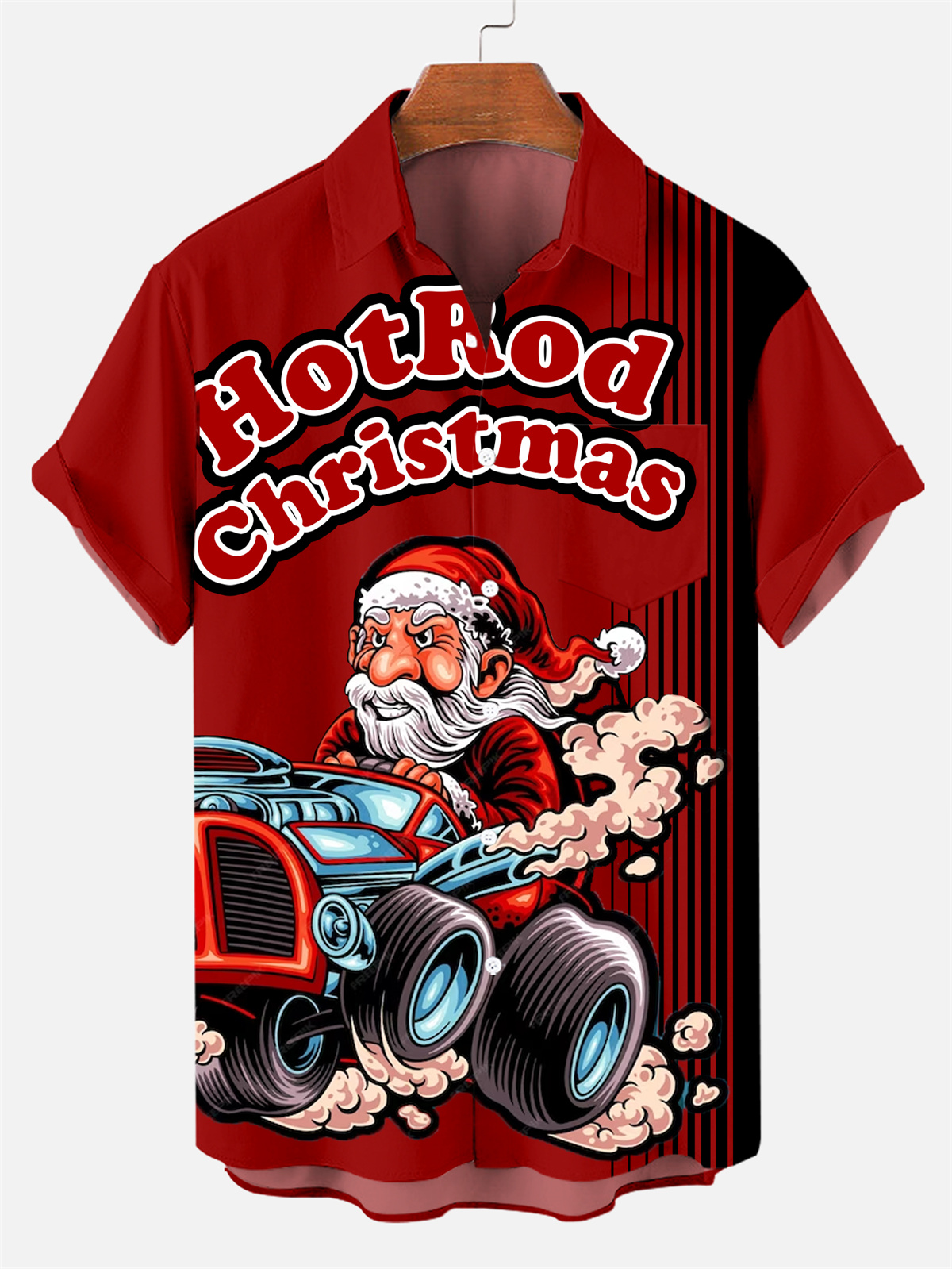Men's Christmas Steampunk Car Culture Pattern Short-Sleeved Shirt 0576