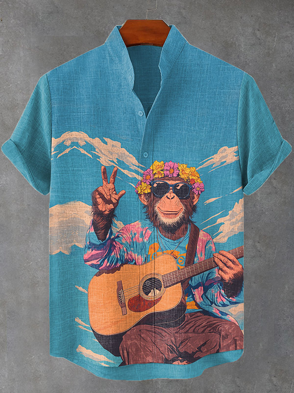Men's Peaceful Monkey Hippie Soul Guitar Art Print Shirt
