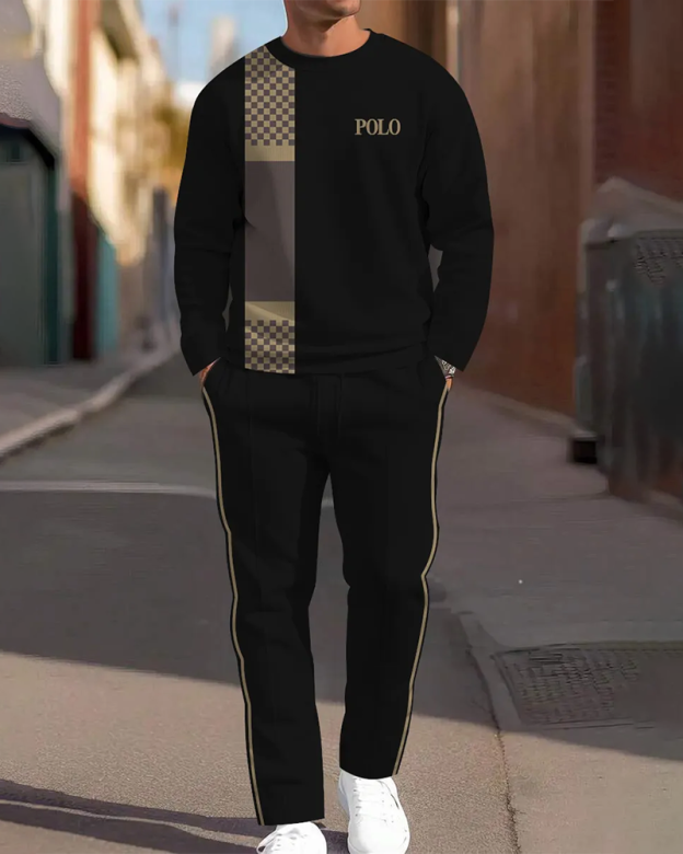 Men's Simple Colorblock Round Neck Casual Sports Set 0130