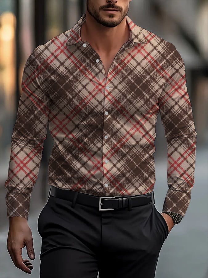 Men's Business Casual Striped Long Sleeve Shirt