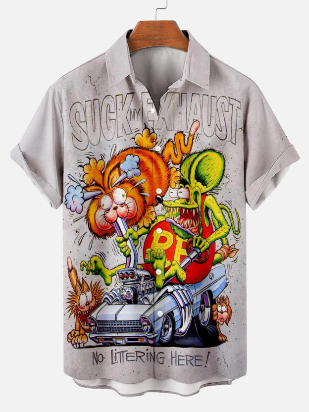Men's Nostalgic Anime Character Retro Car Short Sleeve Shirt