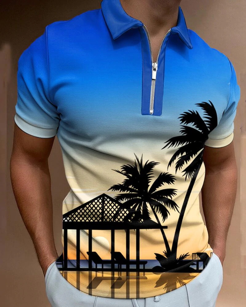Men's Casual Holiday Print Short Sleeve Polo Shirt