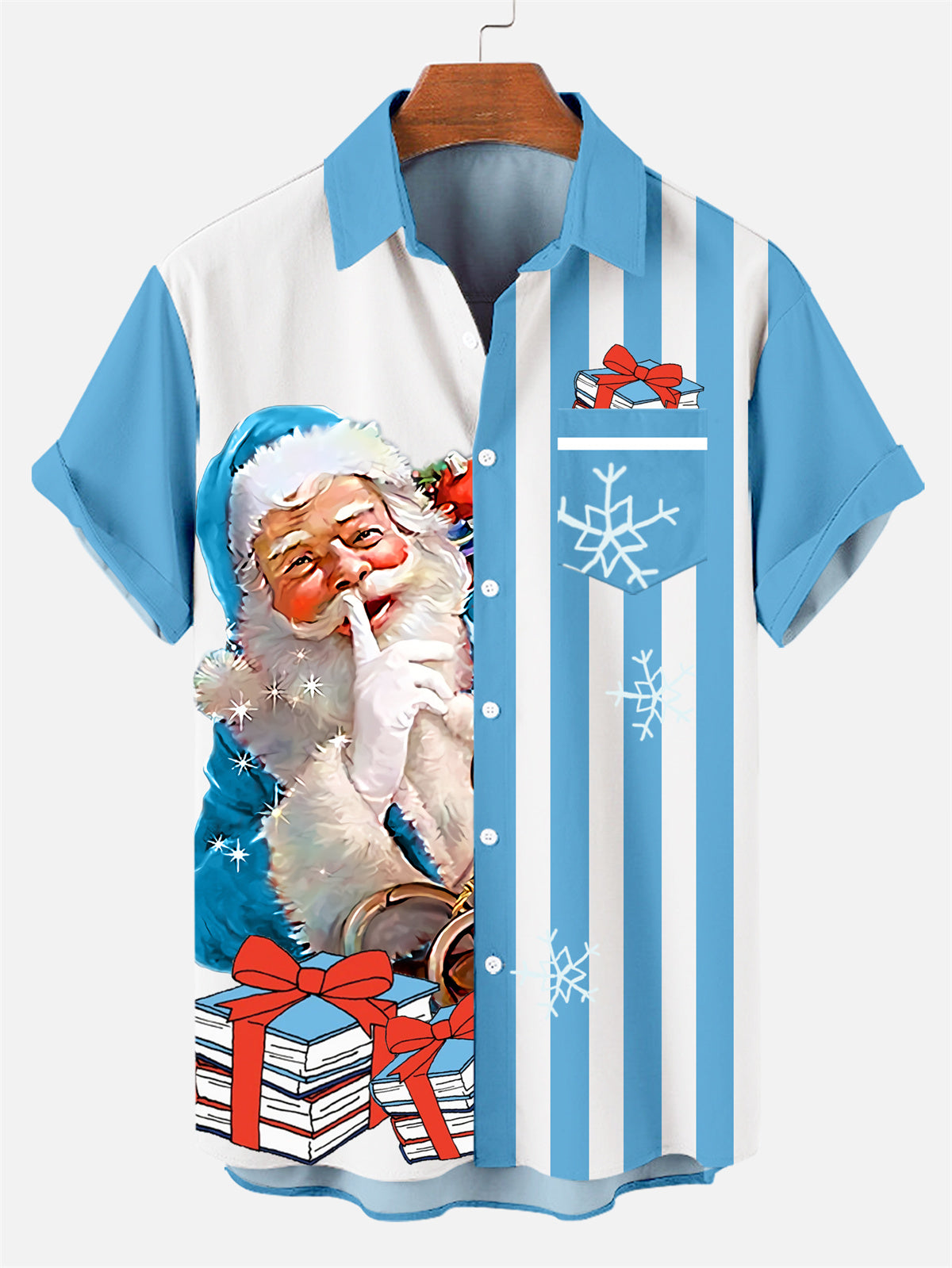 Men's Christmas Father Snow Gift Contrast Stripe Short Sleeve Shirt