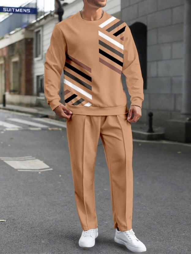 Men's Colorblock Round Neck Casual Sports Set 049