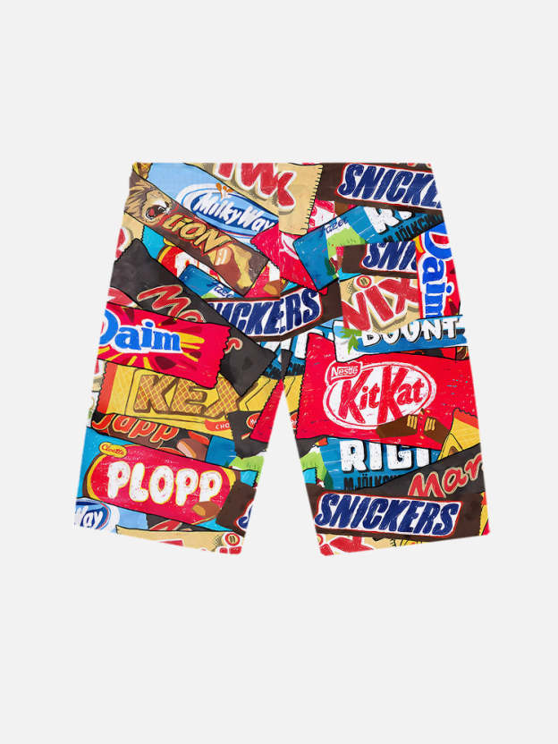 Colorful Hand-Painted Candy Wrapper Patchwork Printing Shorts