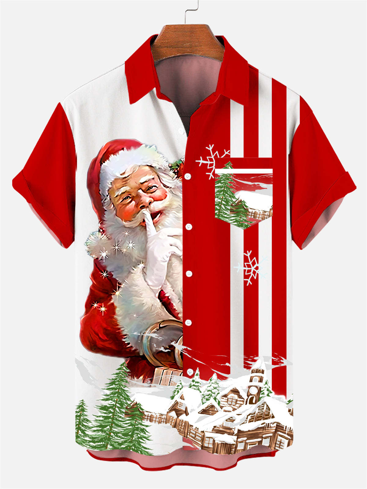 Men's Christmas Father Snow Gift Contrast Stripe Short Sleeve Shirt