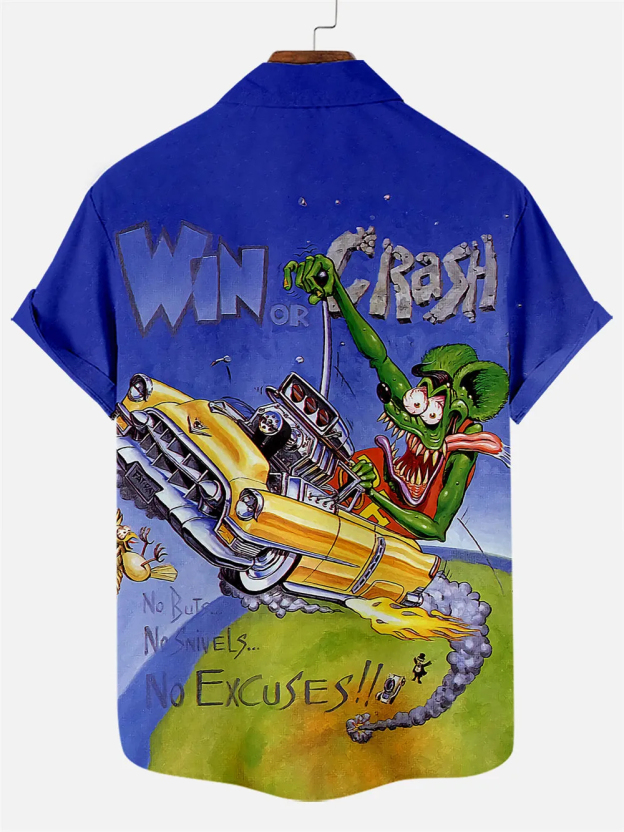 Men's Nostalgic Anime Character Retro Car Short Sleeve Shirt