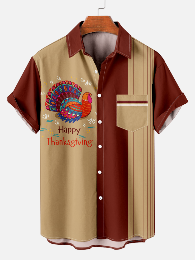 Men's Classic Vintage Thanksgiving Turkey Logo Print Pocket Shirt