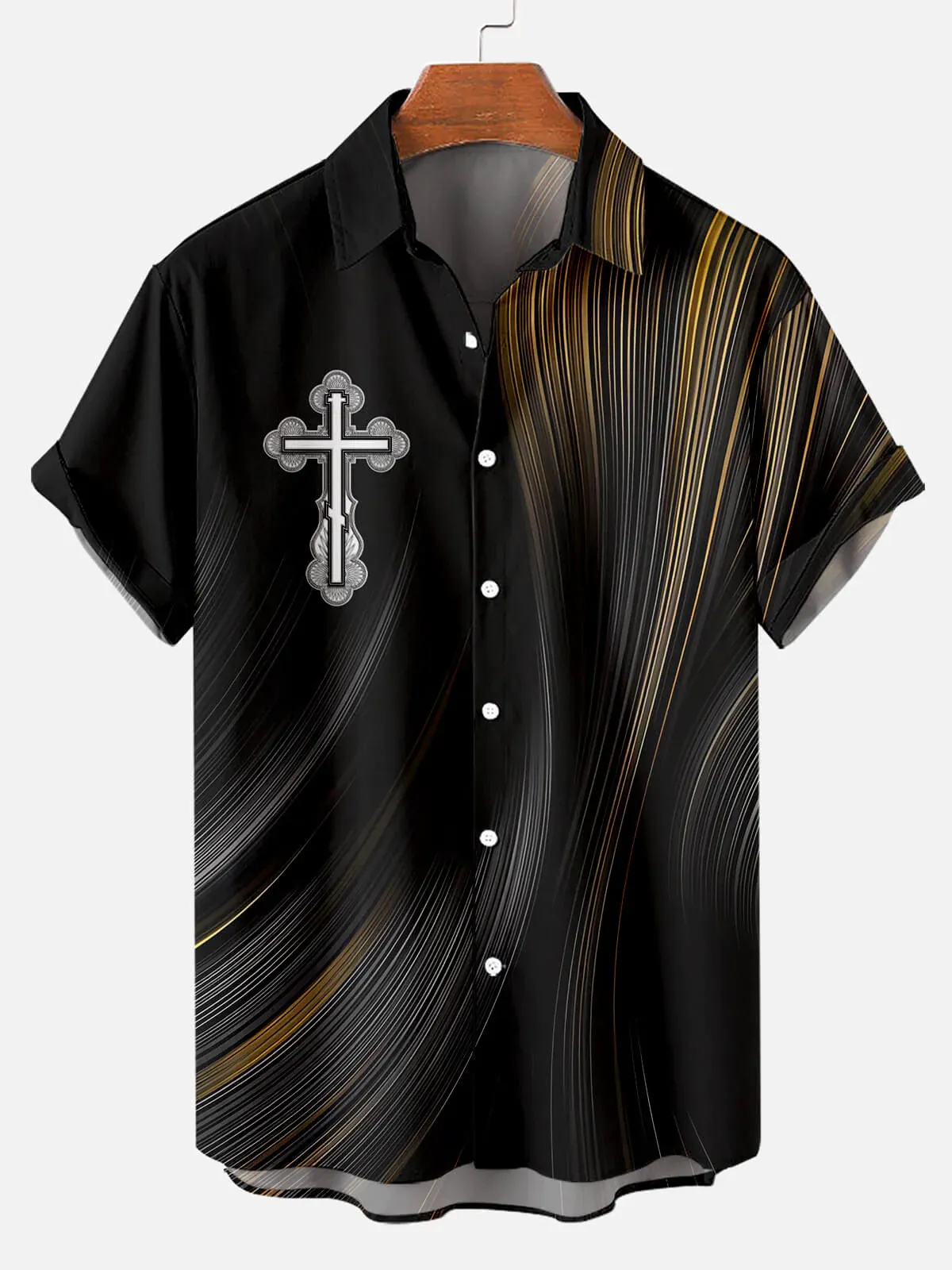 Men's Easter Cross Colorful Striped Casual Short Sleeve Shirt