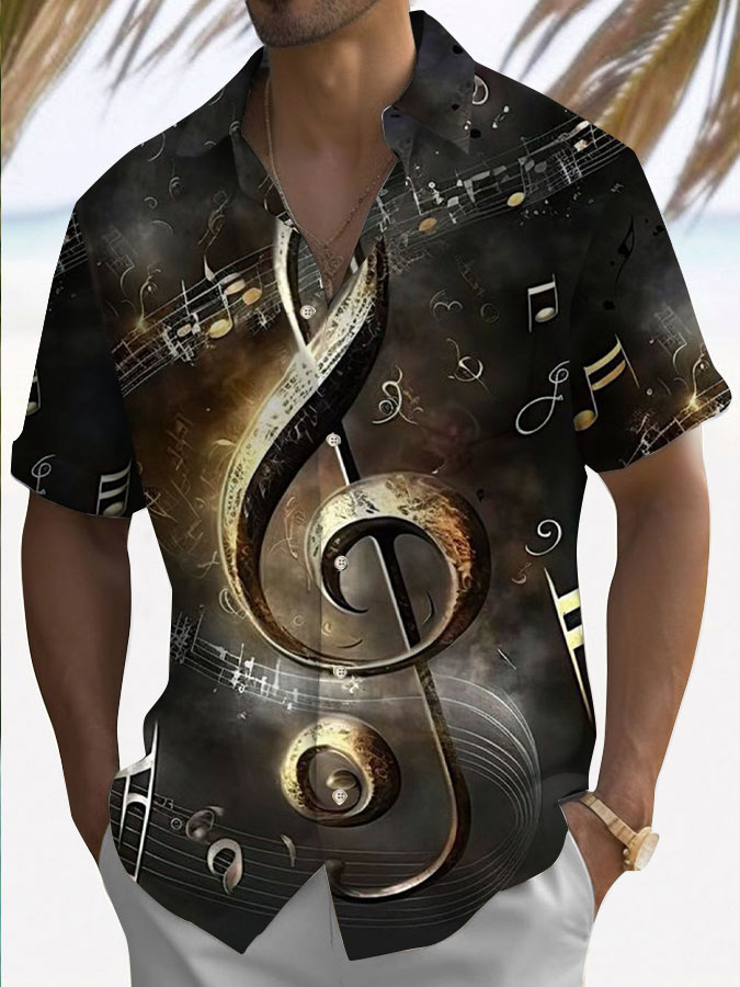 music symbol graphic print short sleeve shirt
