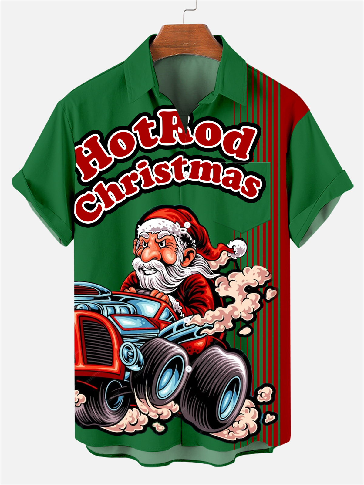 Men's Christmas Steampunk Car Culture Pattern Short-Sleeved Shirt 0576