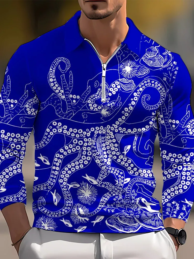 Stylish Blue Print Cotton Linen Shirt