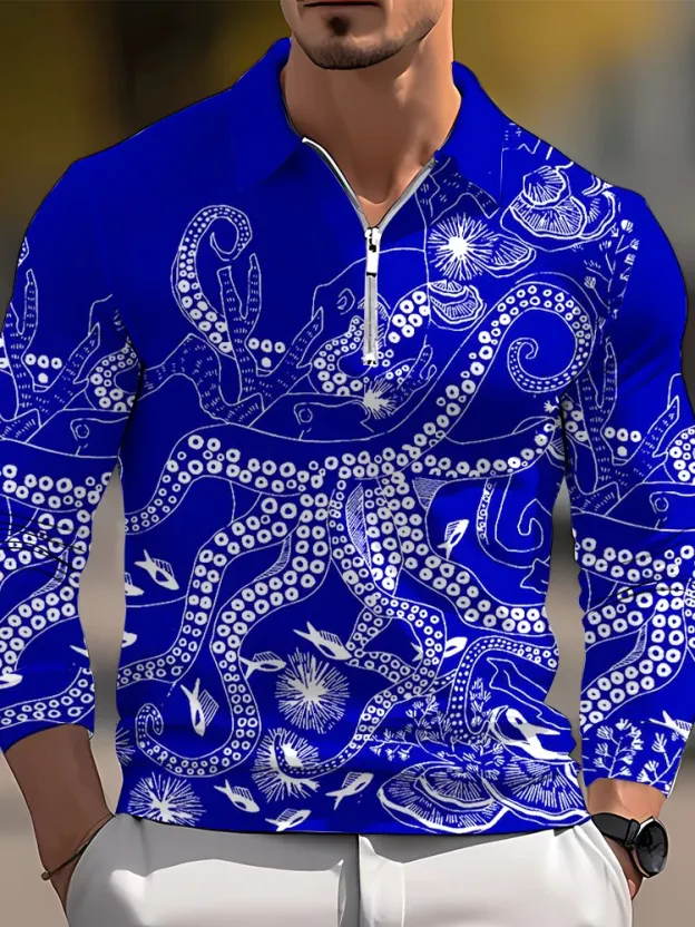 Stylish Blue Print Cotton Linen Shirt