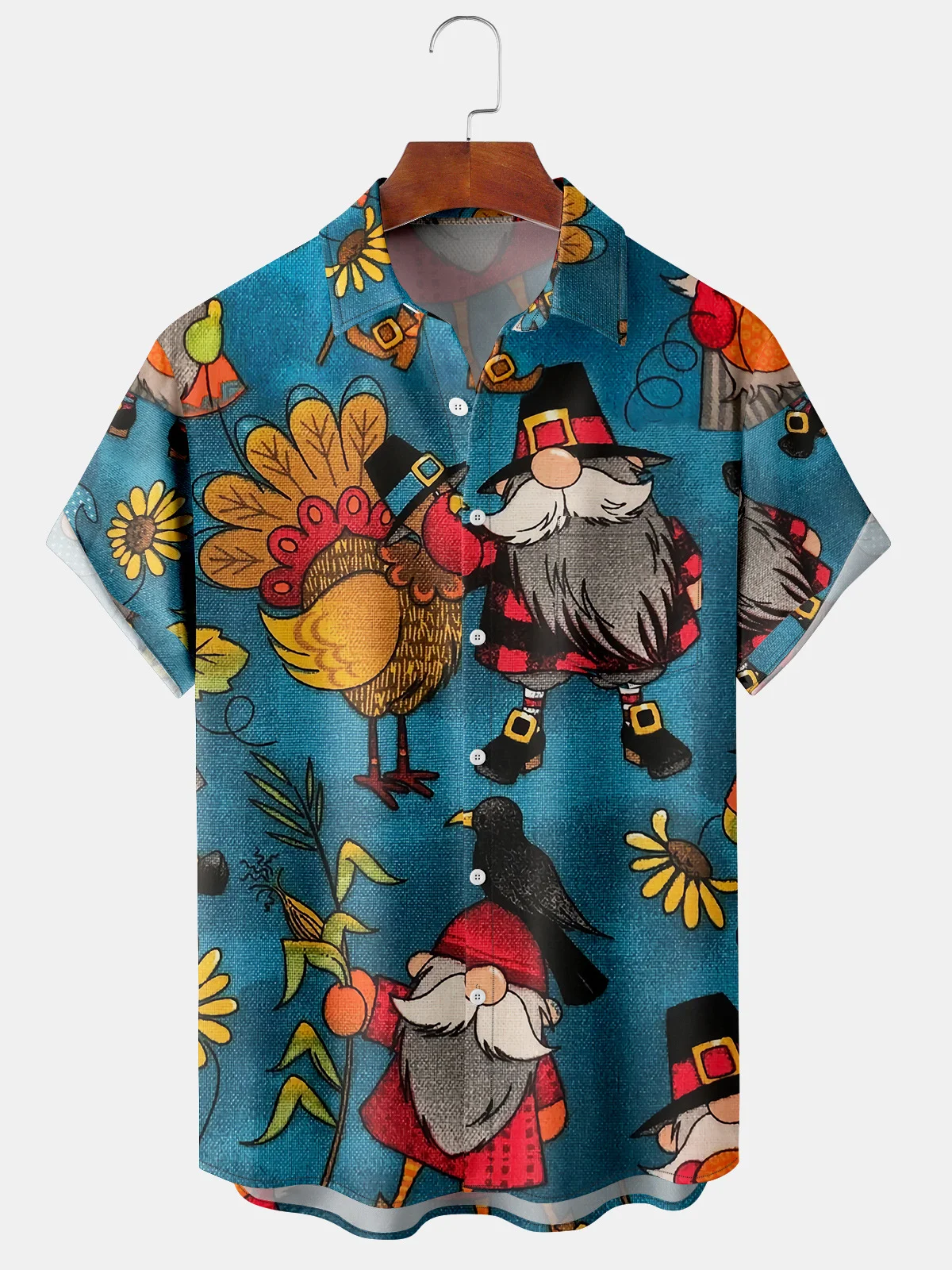 Men's Casual Comfortable Thanksgiving Turkey Short Sleeve Shirt