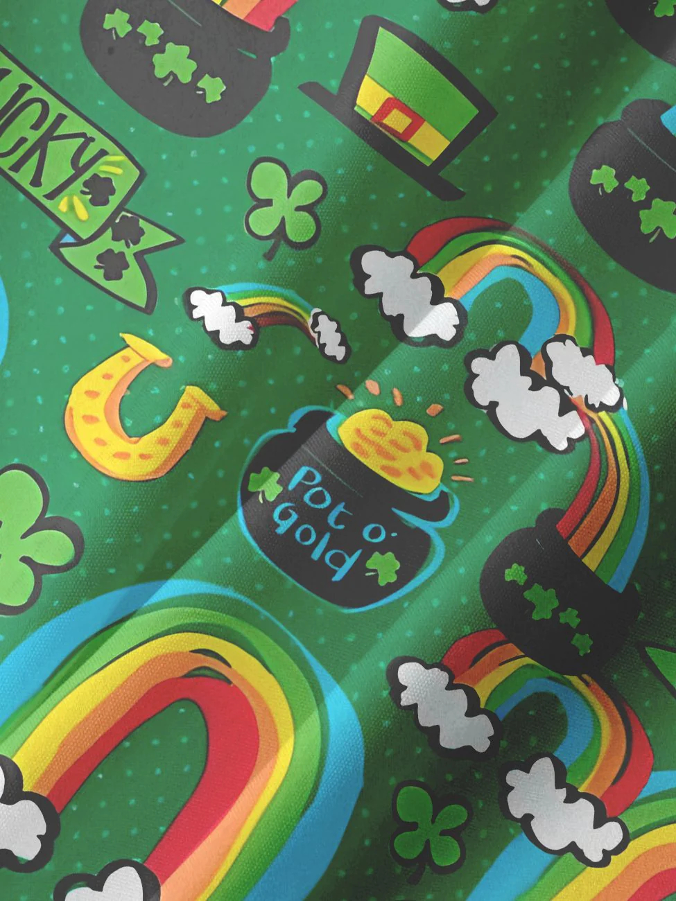 Men's St. Patrick's Day cartoon rainbow gold jar print casual short sleeved pocket shirt
