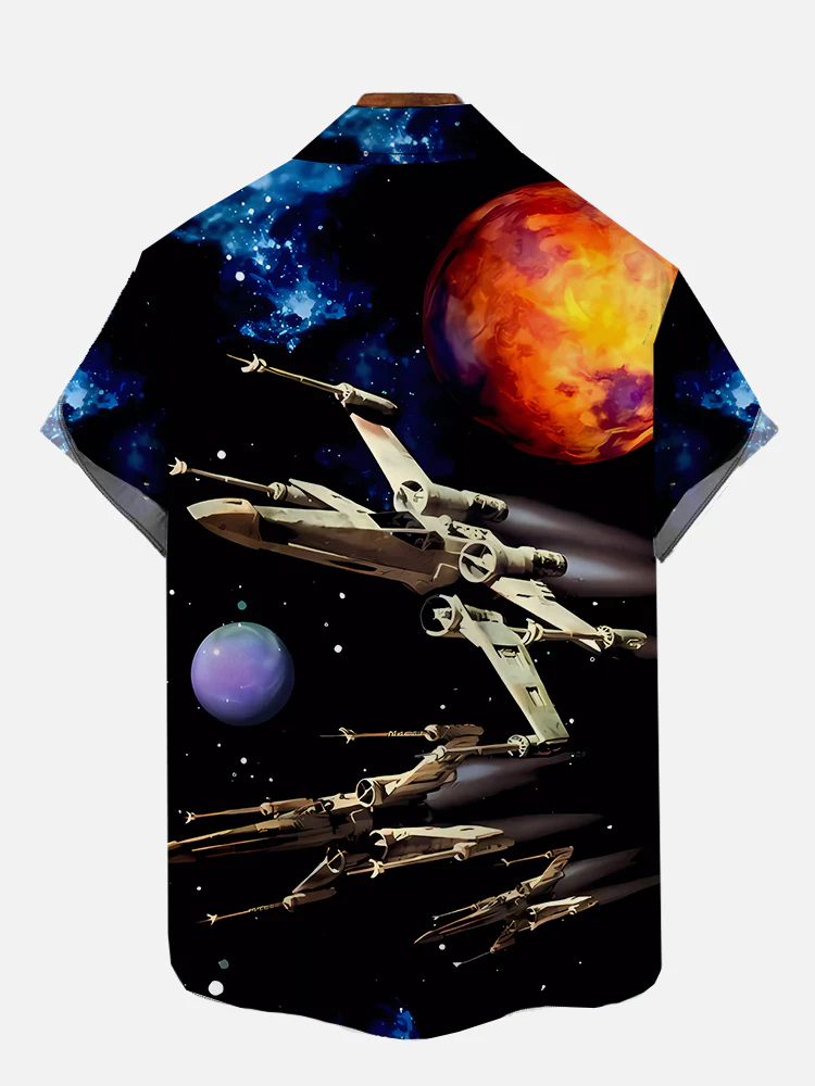 Men's sci-fi cool spaceship lapel short sleeved shirt