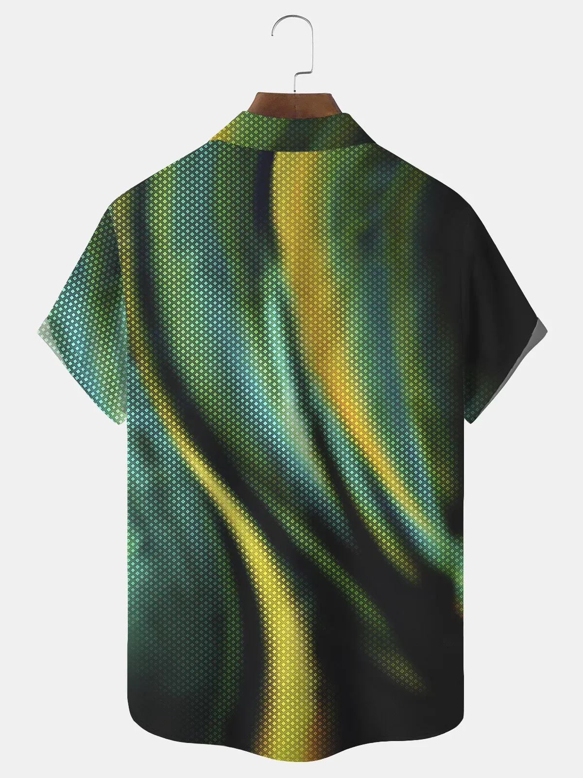 Men's casual gradient particle print collar short sleeved pocket shirt