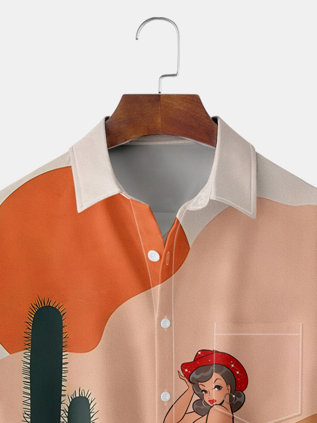 Men's Retro Western Cowgirl Casual Short Sleeved Pocket Shirt