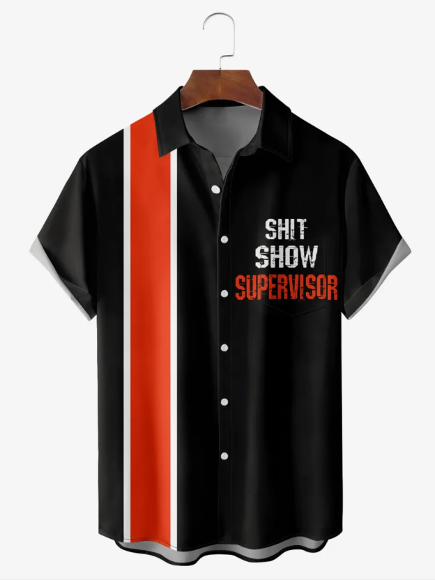 Christmas greetings from Santa Claus delivering gifts on a motorcycle Christmas Chest Pocket Short Sleeve Bowling Shirt