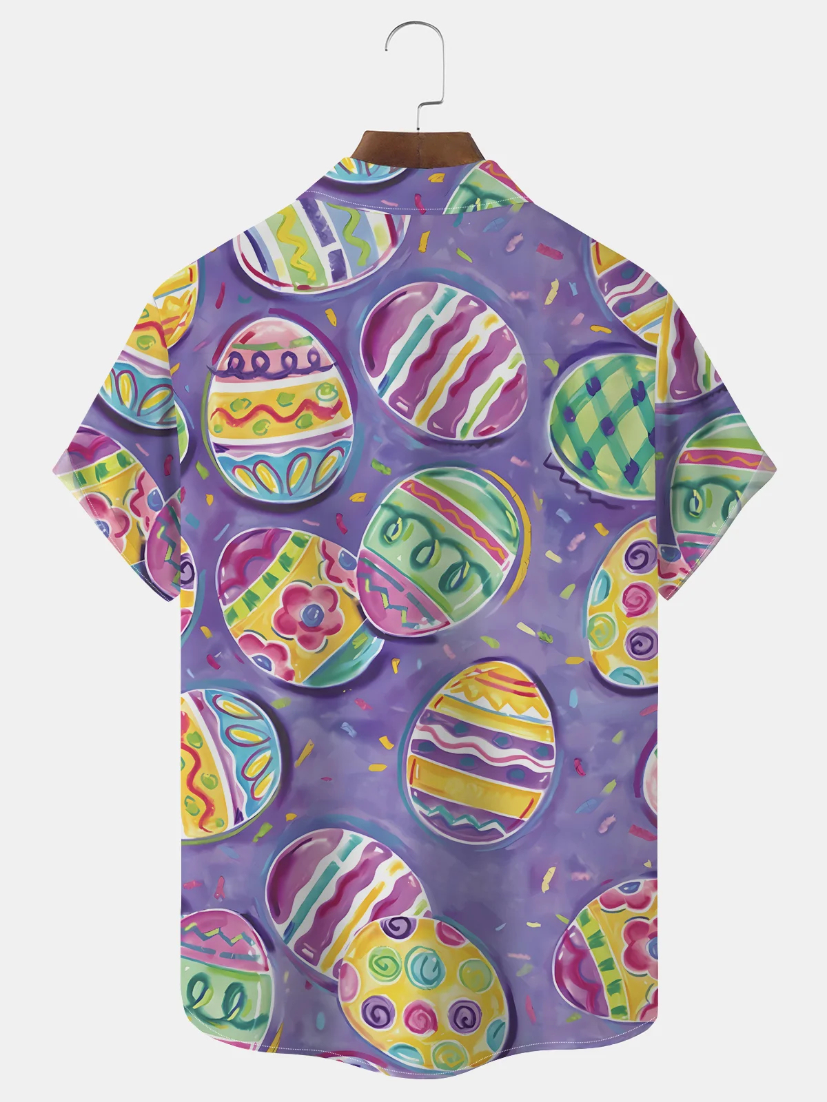 Men's Easter egg print pocket flip collar holiday shirt