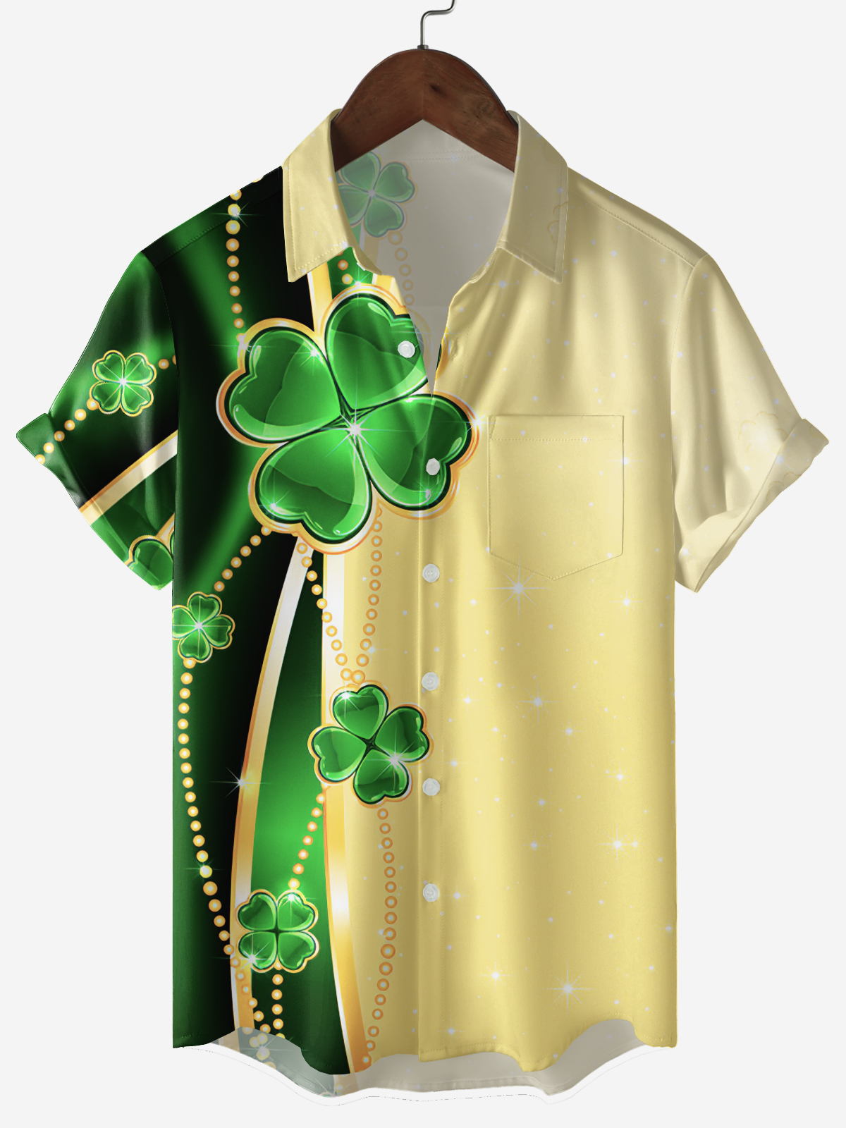 Men's Clover Patrick Holiday Colorblock Printed Pocket Shirt