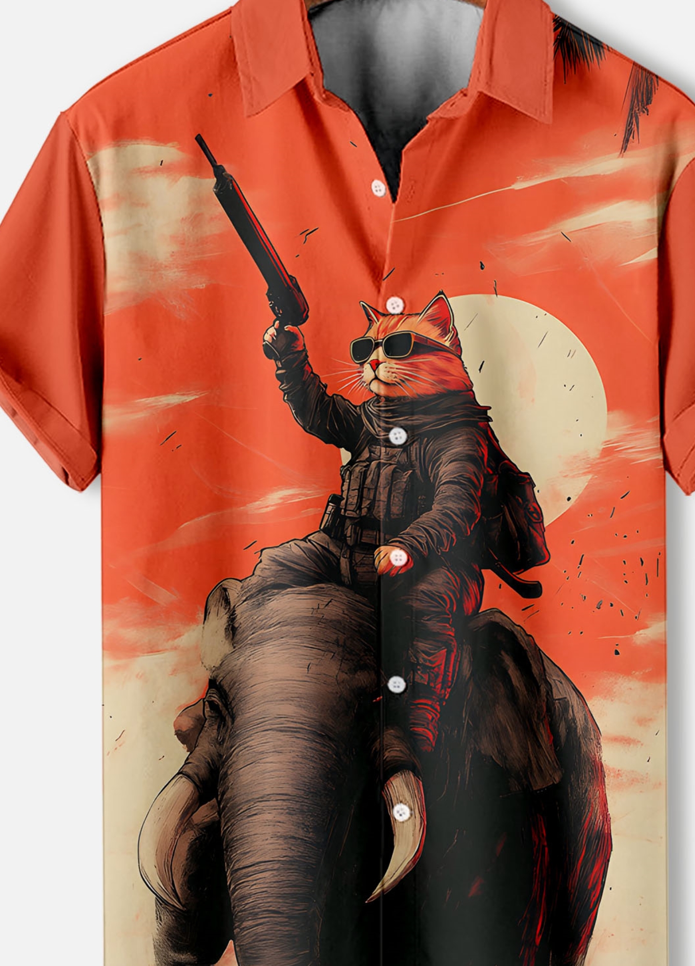 Men's Retro Cartoon Anime Cat Theme Short Sleeve Shirt