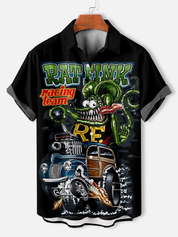 Men's Cartoon Car Graphic Short Sleeve Shirt