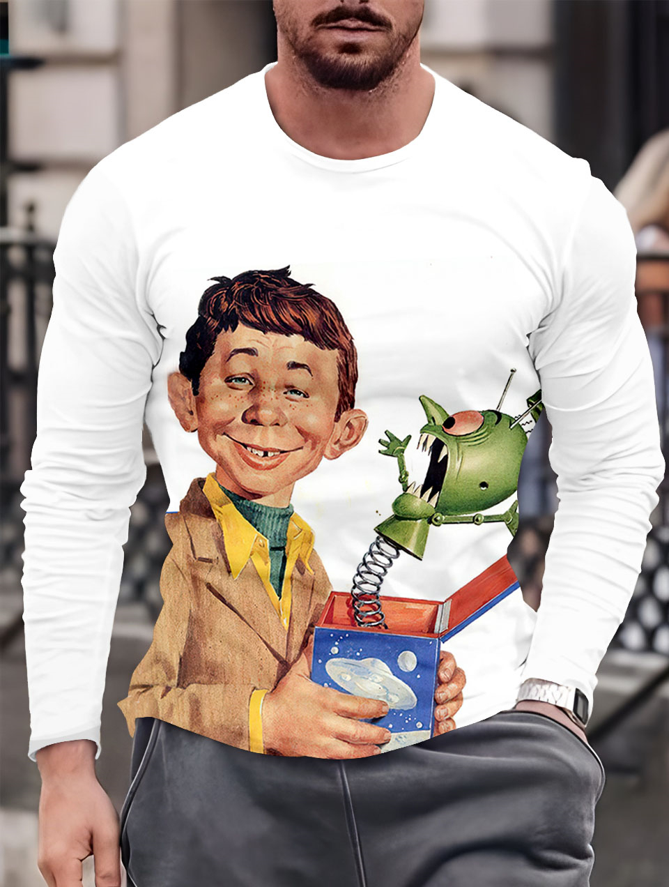 Men's Casual Cartoon Graphic Long Sleeve T-Shirt