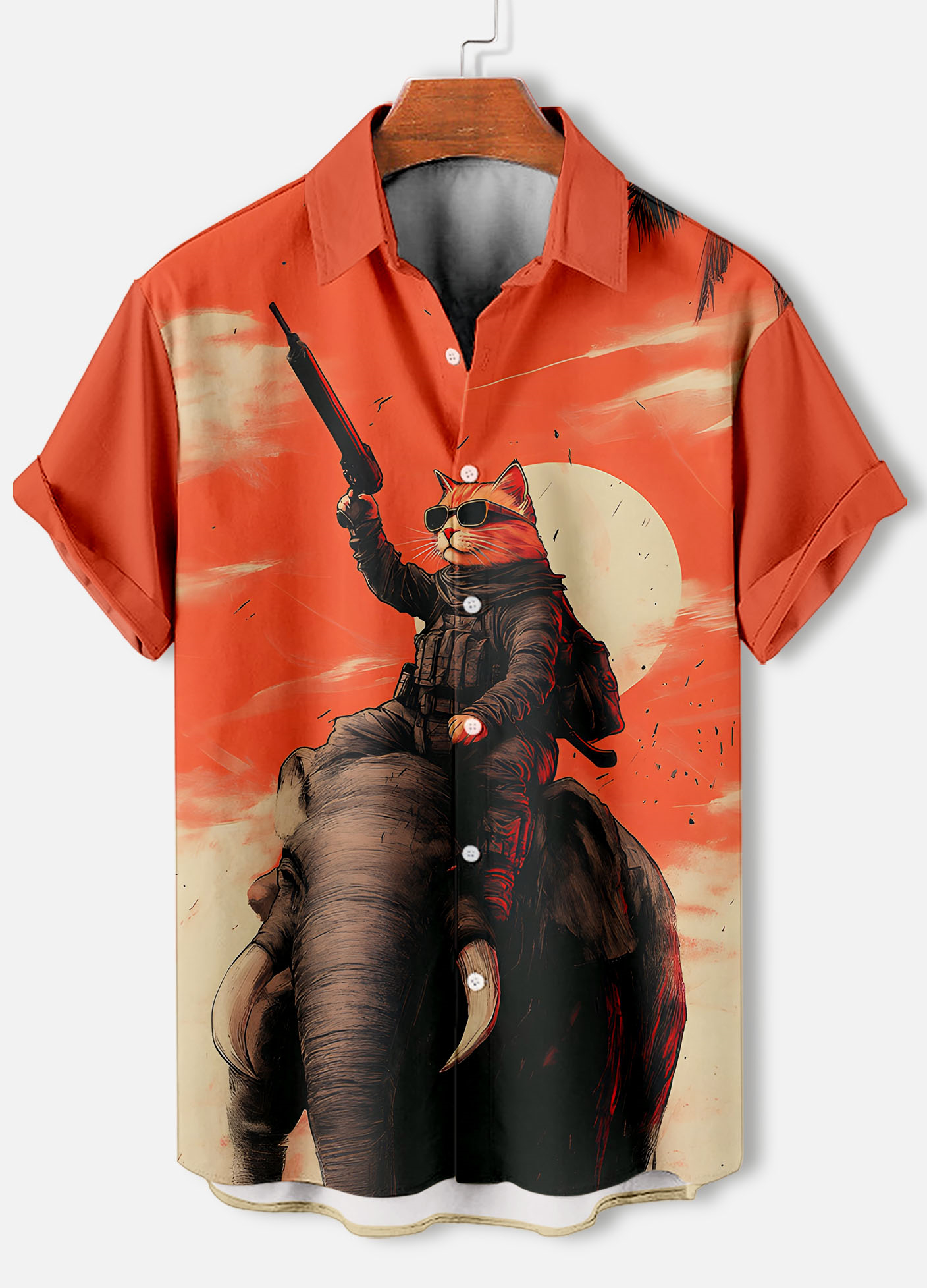 Men's Retro Cartoon Anime Cat Theme Short Sleeve Shirt