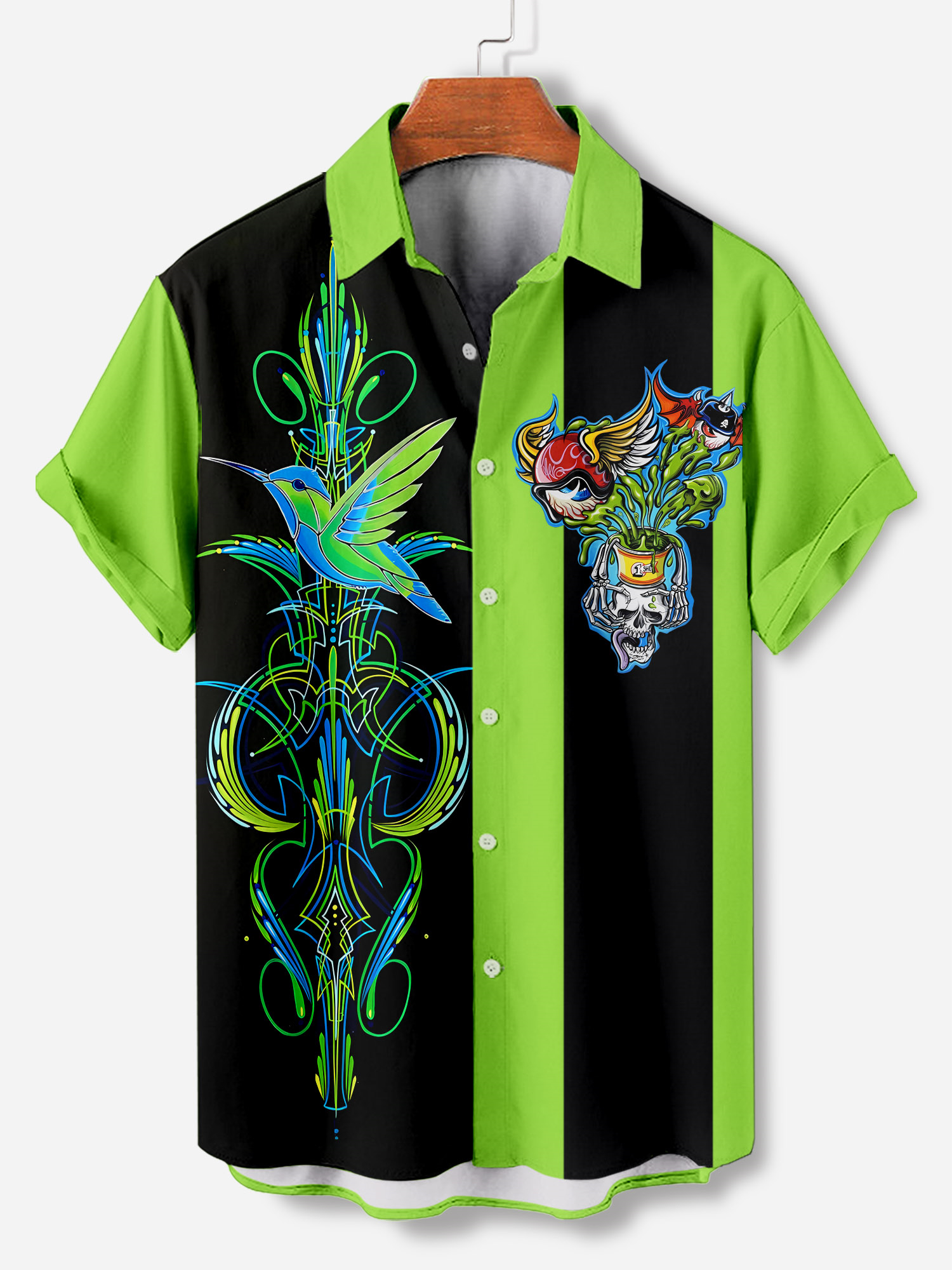 Men's cartoon racing stripe element short-sleeved shirt