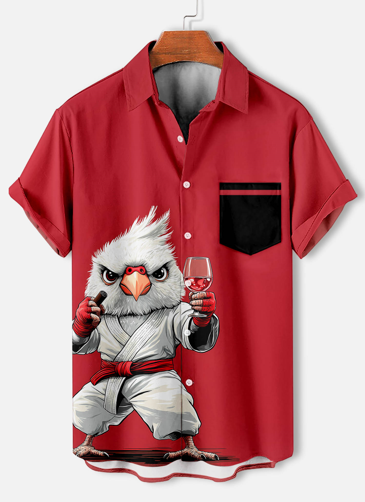 Men's Funny Animal Kung Fu Bird Graphic Short Sleeve Shirt