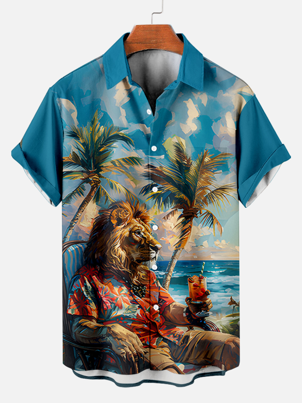 Stylish Blue Print Cotton Linen Shirt