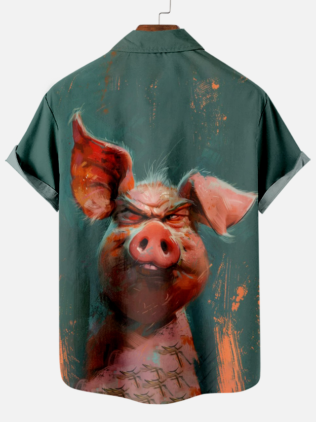 Retro Funny Pig Animal Short Sleeve Shirt