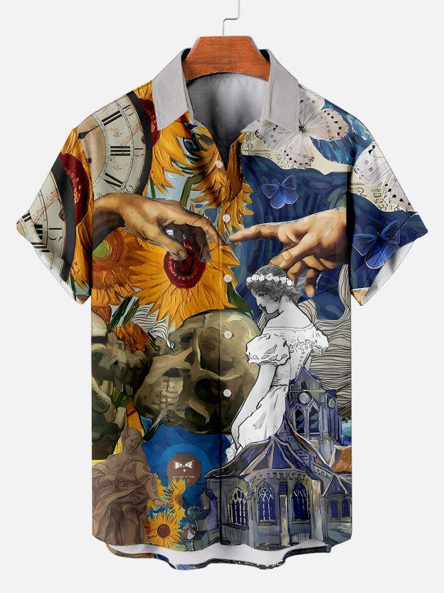 [Copy]Men's Vintage Witch Oil Painting Art Halloween Short Sleeve Shirt