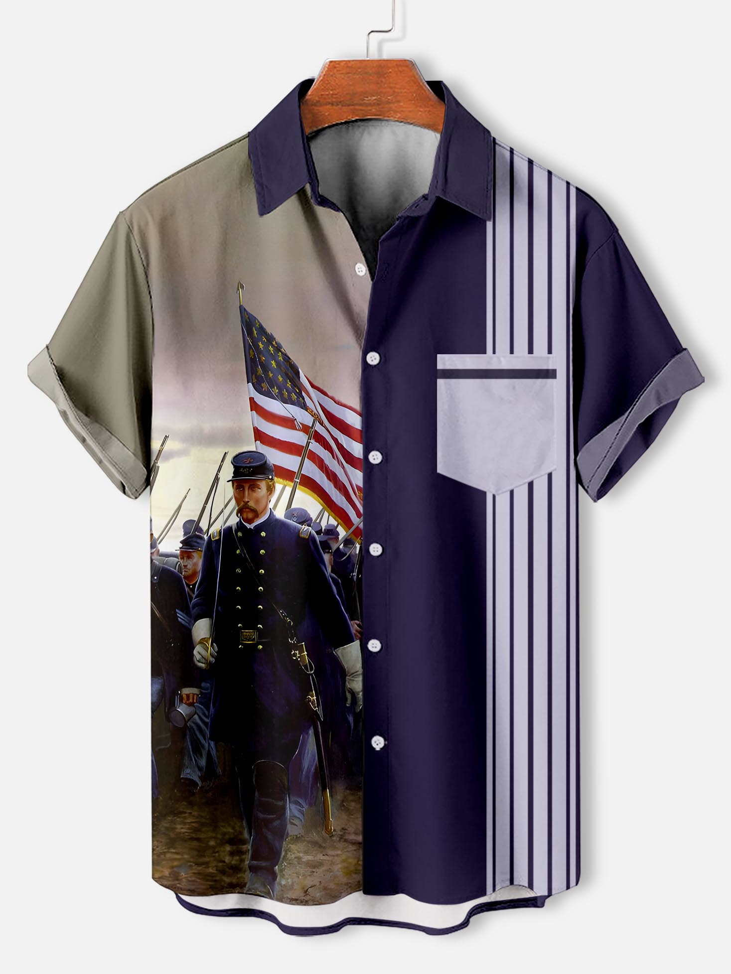 Men's retro illustration short sleeve shirt