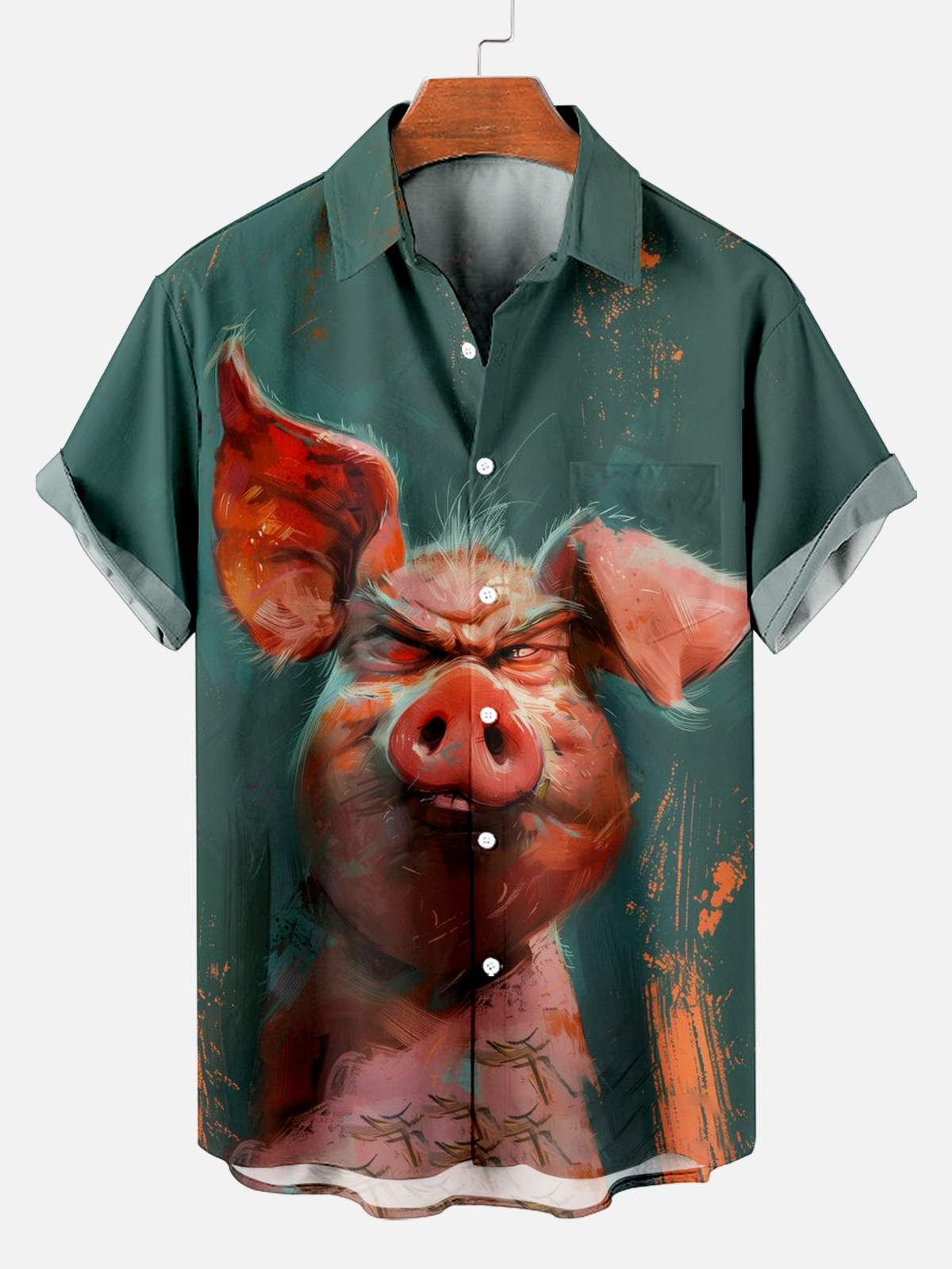 Retro Funny Pig Animal Short Sleeve Shirt