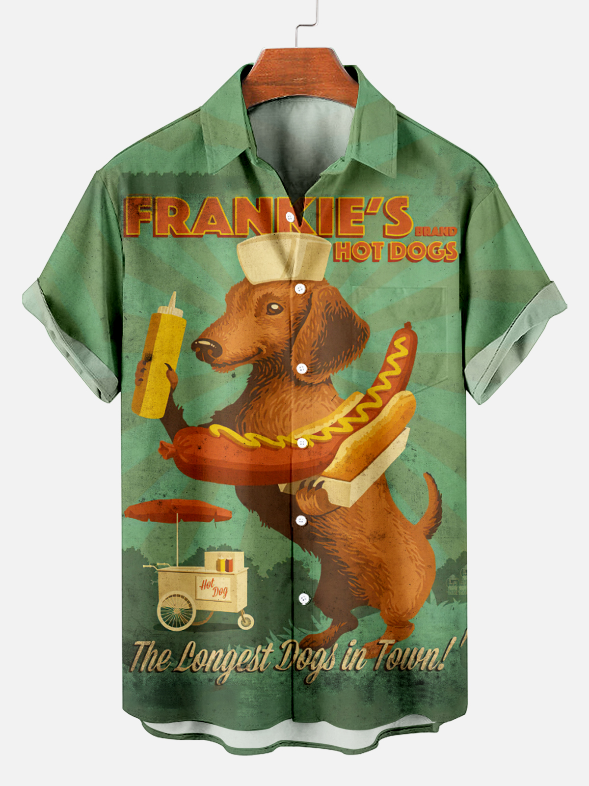 Men's Vintage Dachshund Graphic Print Hawaiian Short Sleeve Shirt