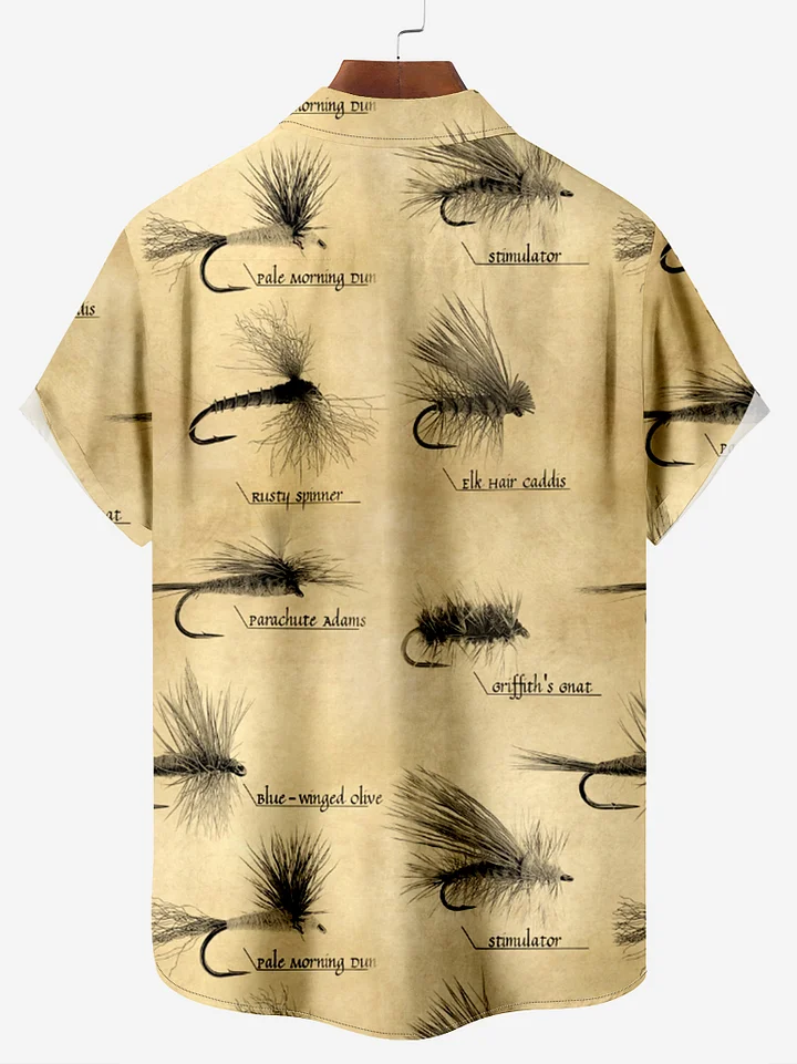 Men's Nostalgic Fishing Bait Short Sleeve Shirt