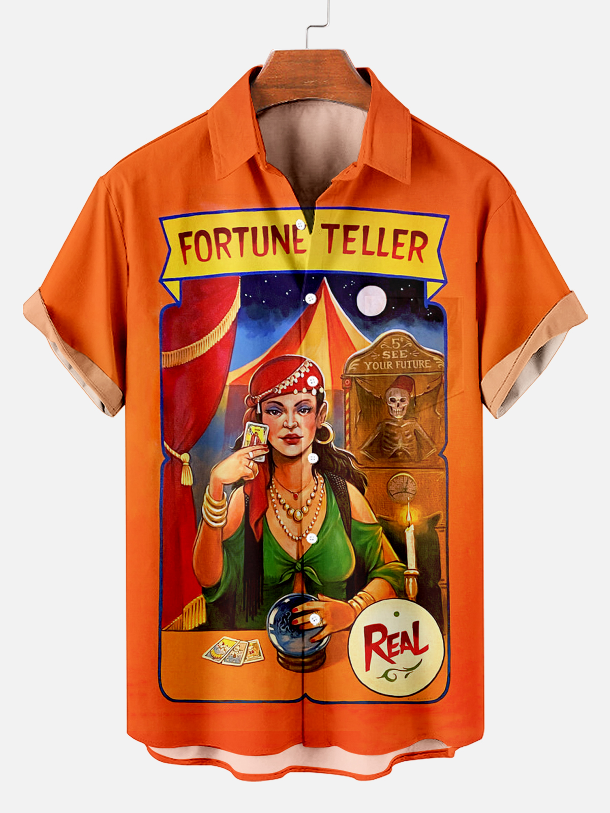 Men's Vintage Circus Pattern Casual Short Sleeve Shirt