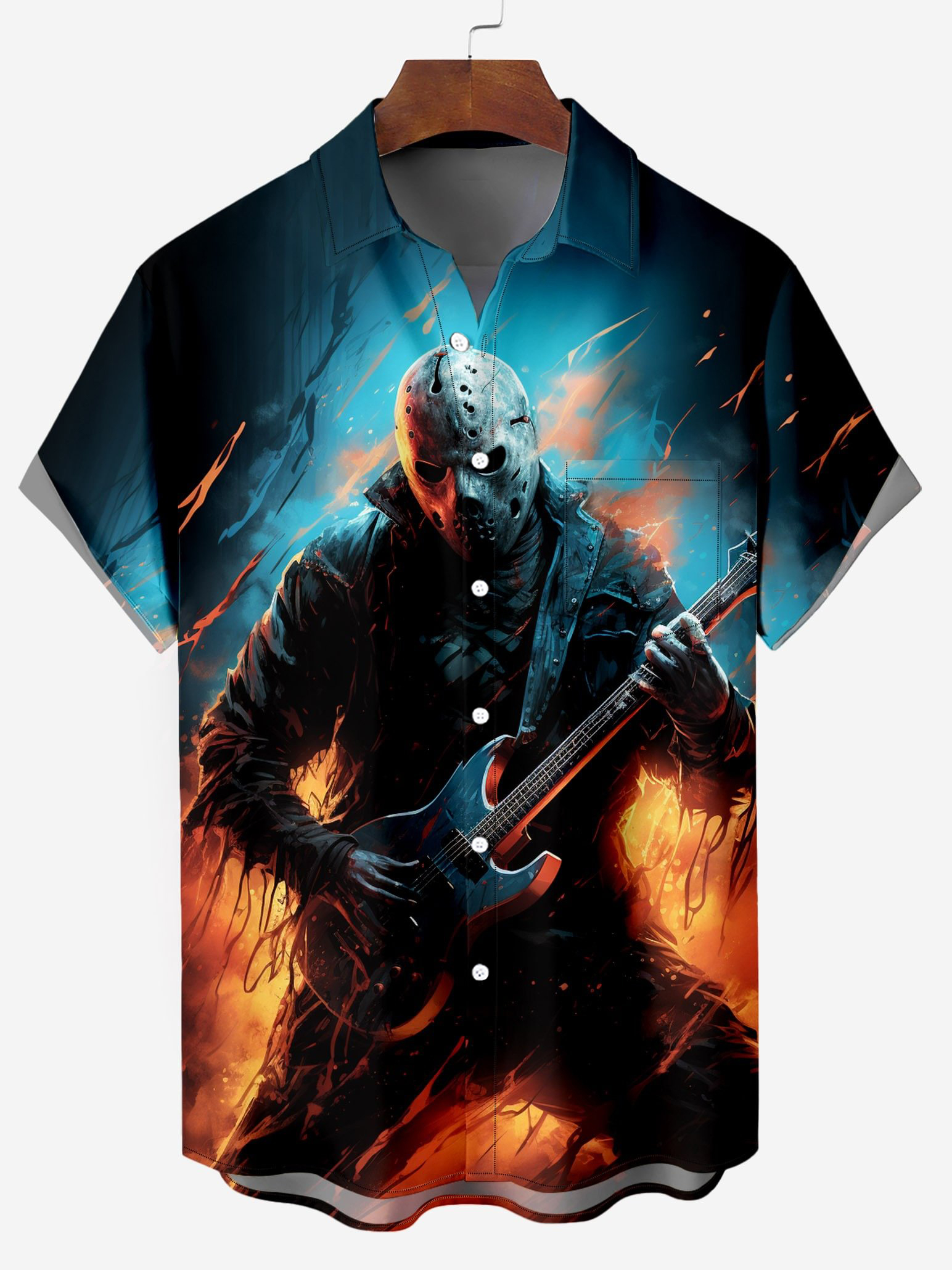 Metal Rock Star Pattern Chest Pocket Shirt