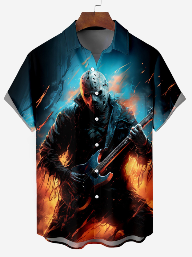 Metal Rock Star Pattern Chest Pocket Shirt