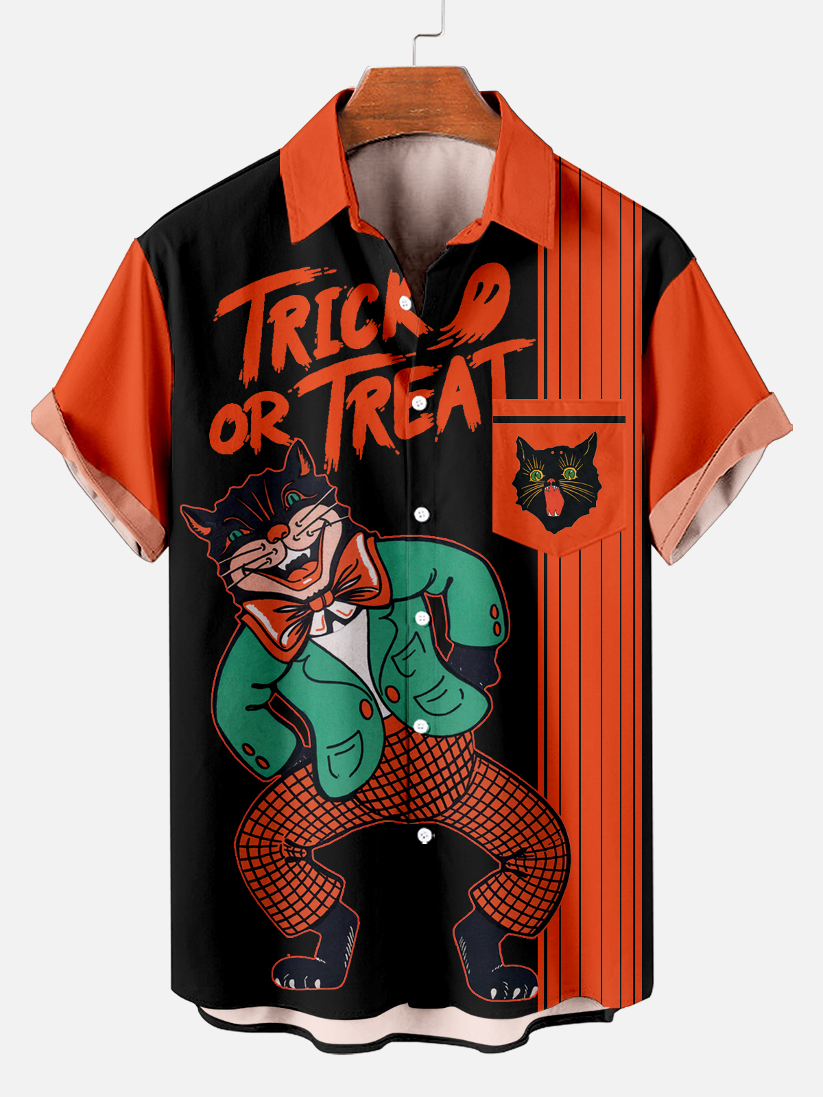 Men's Classic Striped Halloween Print Short Sleeve Shirt