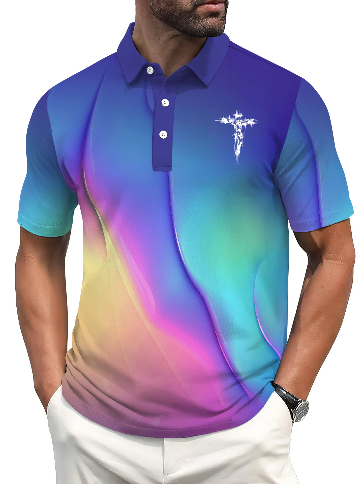 Stylish Blue Print Cotton Linen Shirt