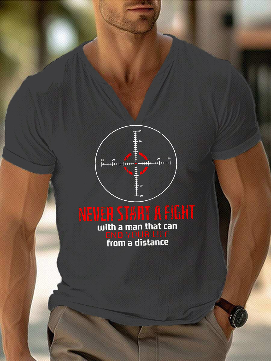 Men's Slogan Text V-Neck Short Sleeve T-Shirt