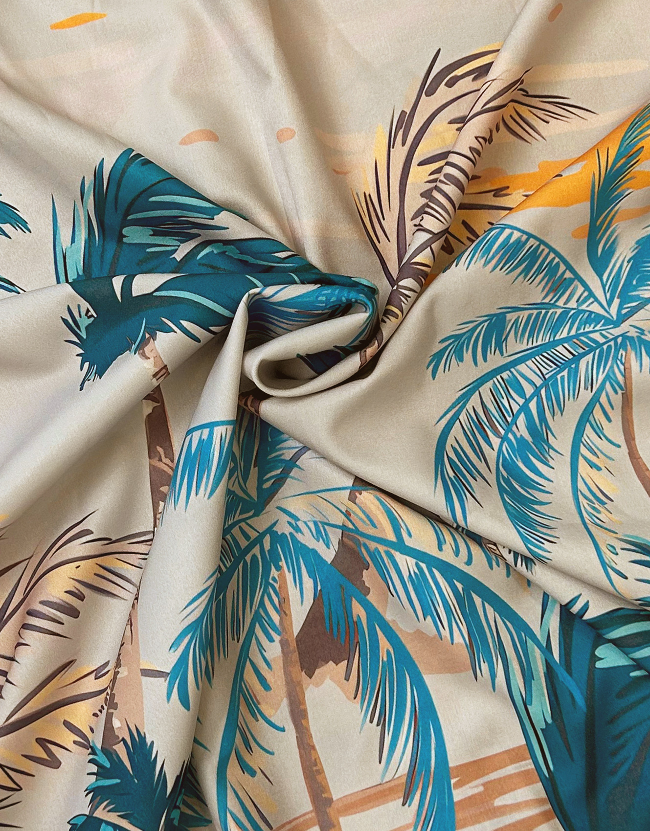 Men's Hawaiian Shirt, Short Sleeve Button Down, Palm Tree Print, Beige