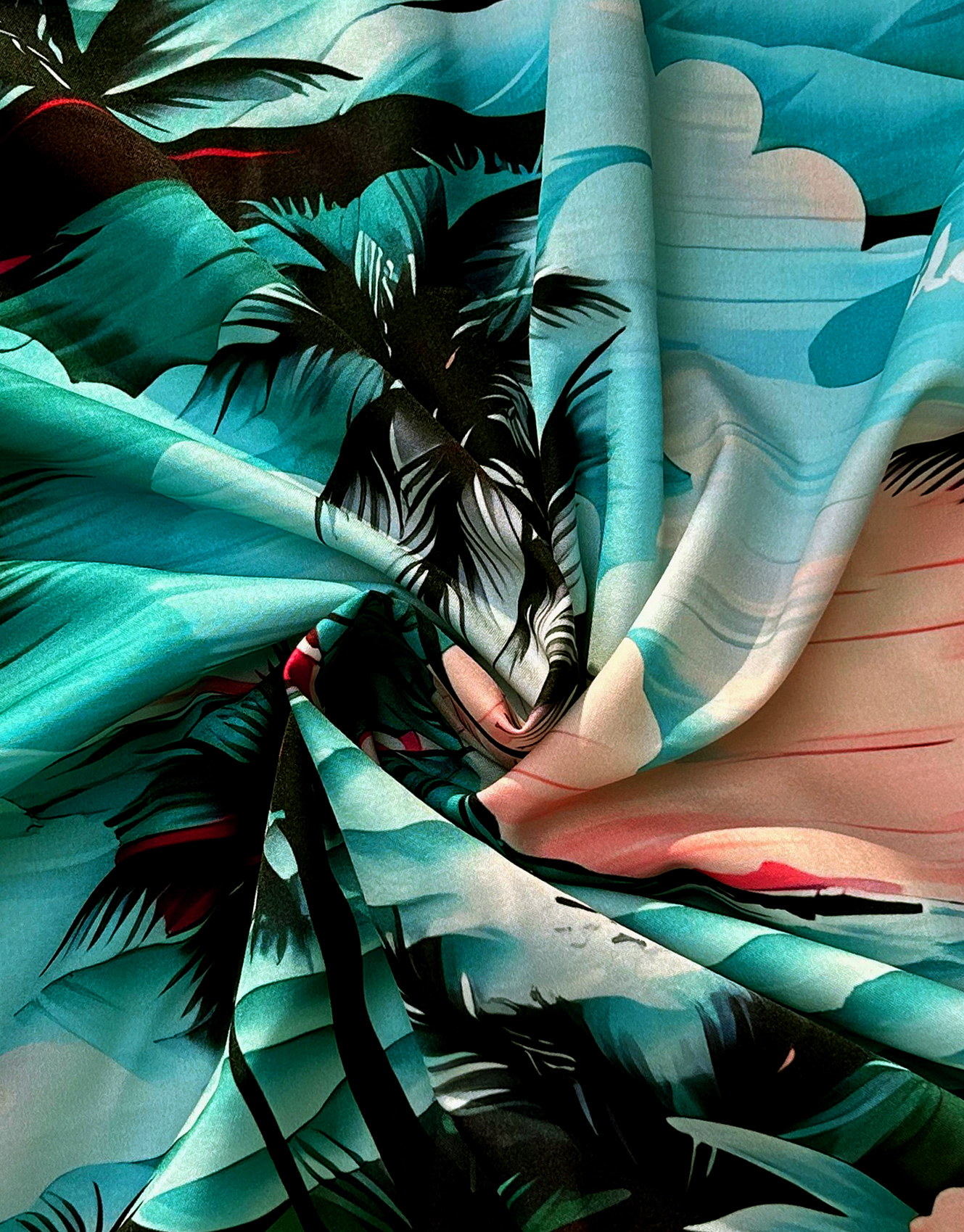 Men's Summer Hawaiian Aloha Shirt, Tropical Palm Beach Print, Short Sleeve Button Down, Turquoise Casual Bowling Shirt